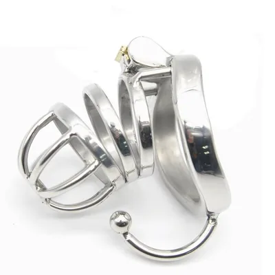 9932RS      Shorty High Security Hard Time Steel Male Chastity with Ball Separation Rod- LAST CHANCE - Final Closeout!